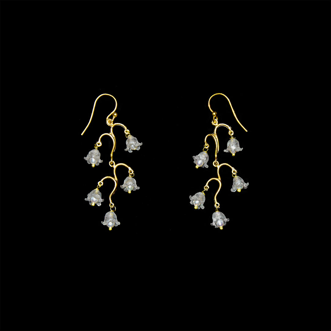 Image of the Michael Michaud Fine Lily of the Valley Earrings - Long Wire on a black background