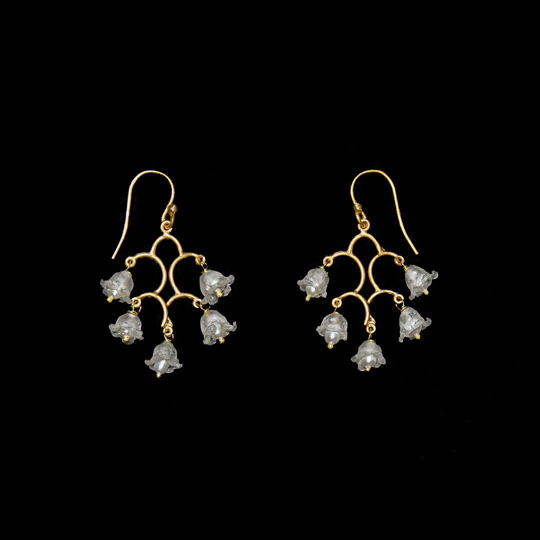 Image of the Michael Michaud Fine Lily of the Valley Earrings - Chandelier Wire on a black background