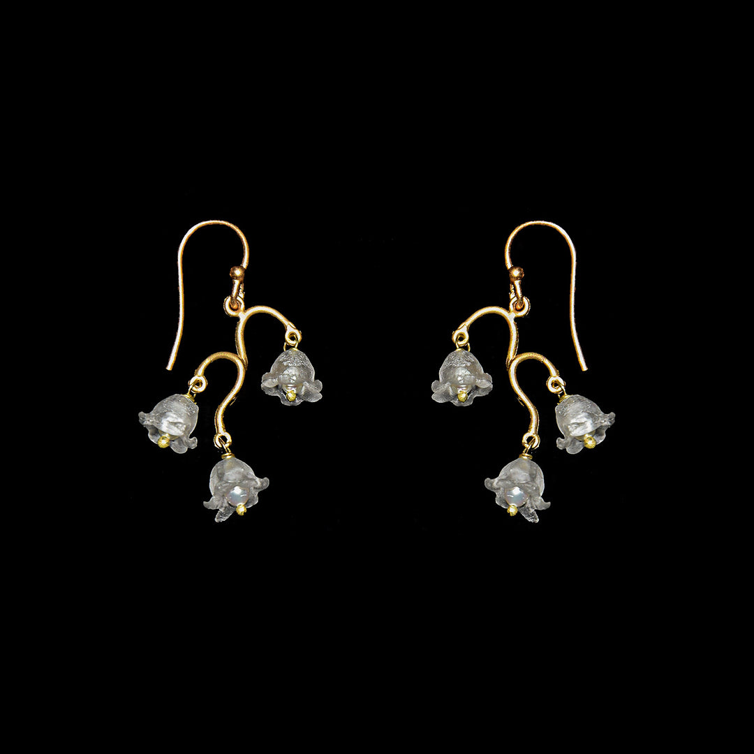 Image of the Michael Michaud Fine Lily of the Valley Earrings - Dainty Wire on a black background