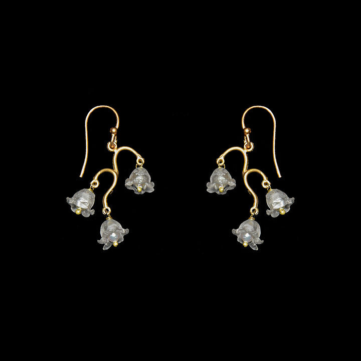 Image of the Michael Michaud Fine Lily of the Valley Earrings - Dainty Wire on a black background